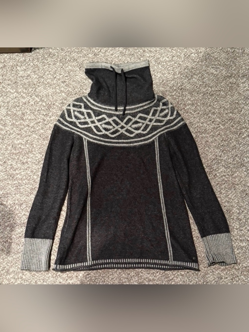 Eddie Bauer Charcoal Knit Celtic Yoke Cowl-Neck Pullover Sweater Size XS